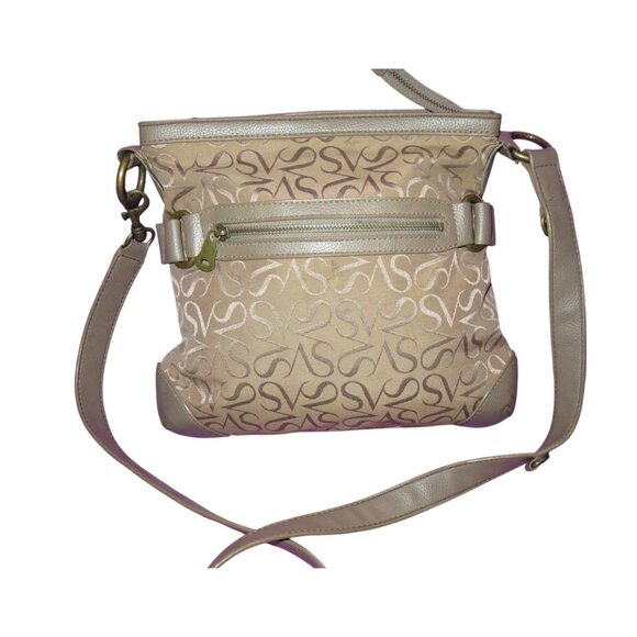 Vera Wang Simply Vera Monogram Logo Canvas & Leather Crossbody & Brass Hardware - Picture 1 of 14